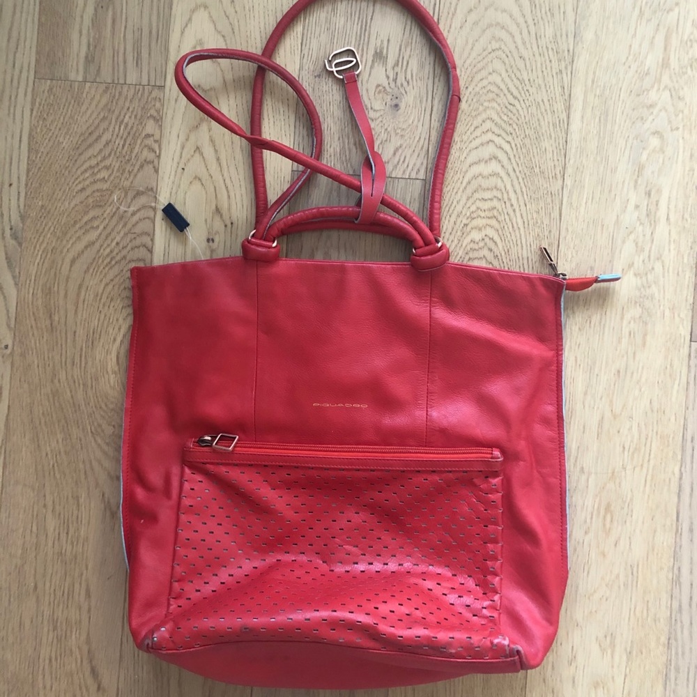 Piquadro Lined Tote Bag Zip Top Pink Dual Handle